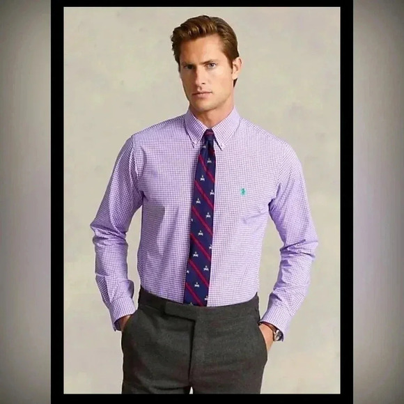 Lauren Ralph Lauren Button Down Shirt Purple Plad Slim Fit Mens Size 17 34/35 - Picture 1 of 5